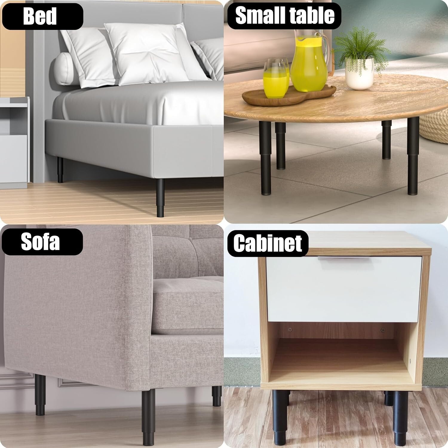 8 Heavy-Duty Adjustable Furniture Legs - Modern Black Metal Legs for Home Decor