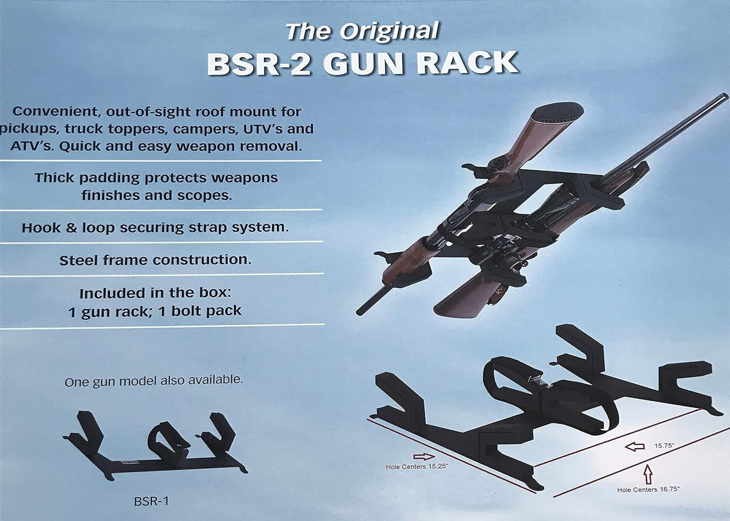 Multi-Environment Overhead Gun Rack for 2 Shotguns and Rifles – Durable Metal