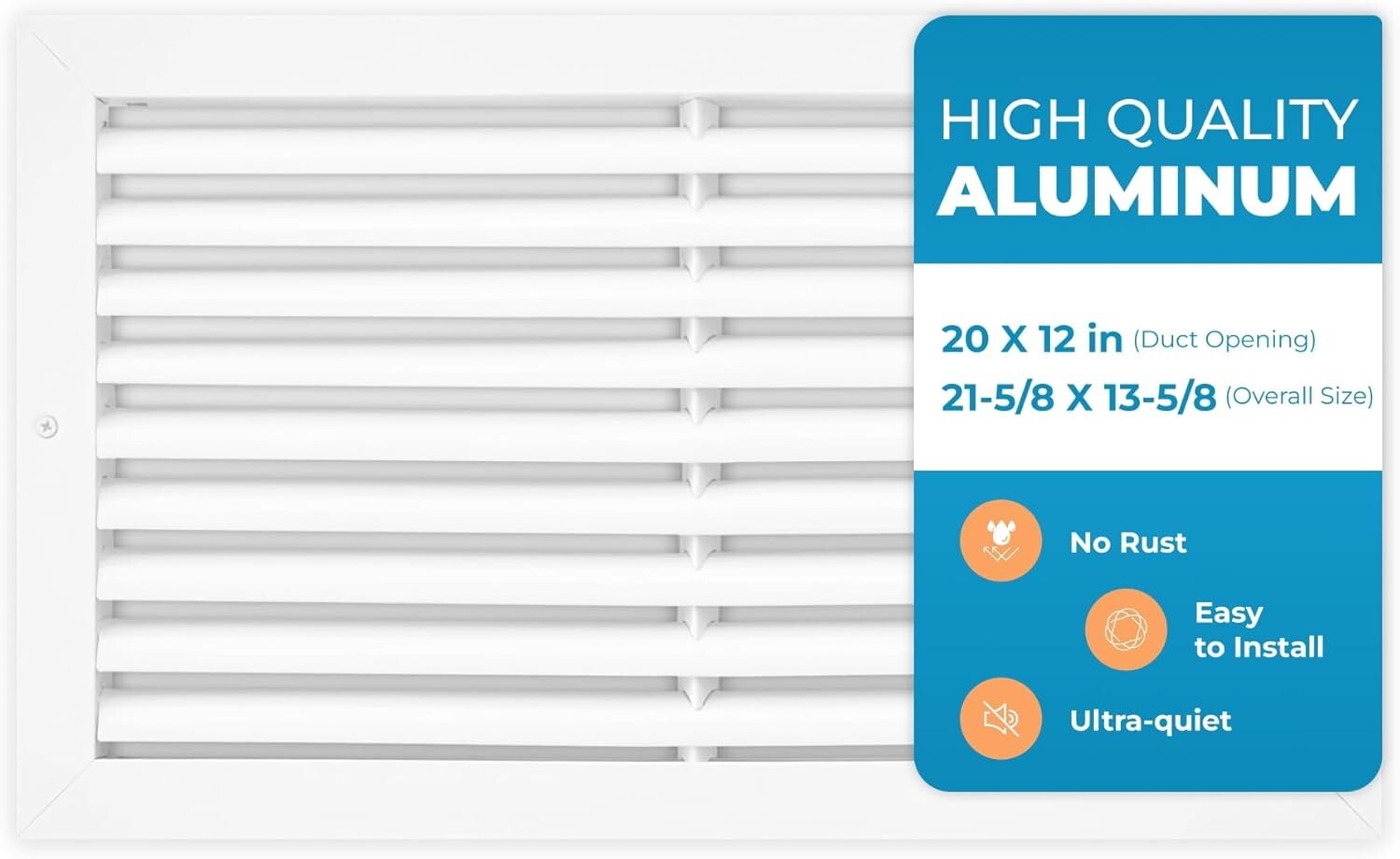 Quiet Operation 20 x 12 Inch AC Transfer Grille - Easy Install & Lightweight