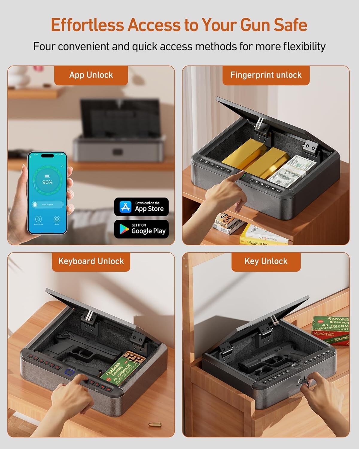 Durable Carbon Steel Gun Safe - Biometric, USB Charge, LED - 10.82"x8.66"x2.75"