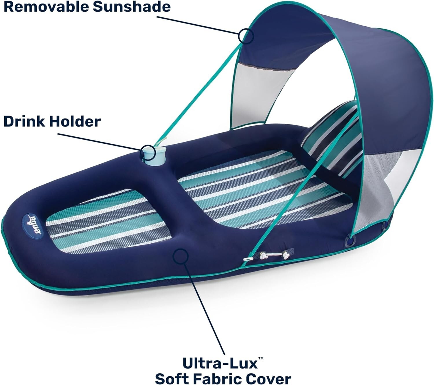 Deluxe Aqua Pool Float – Extra Large Lounge with Headrest, Canopy & Cup Holder