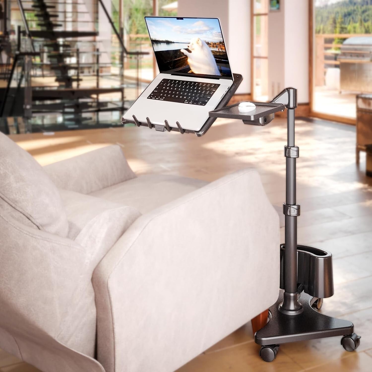 Elegant Aluminum Rolling Laptop Stand with Quick-Release Platforms - Gunmetal