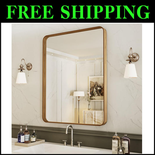 Elegant Wood Grain Colored Bathroom Mirror - 22" x 30" with No Distortion Glass