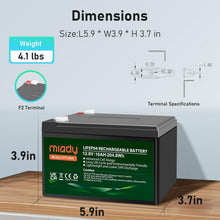 Load image into Gallery viewer, Premium 12V 16Ah Lithium Deep Cycle Battery with 3000+ Cycles for Versatile Use