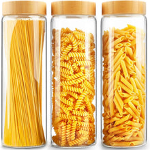 Load image into Gallery viewer, Versatile 3-Pack Airtight Glass Food Storage Canisters with Bamboo Lids - 80oz