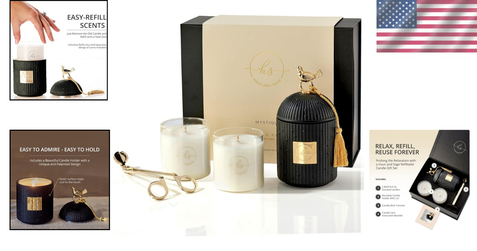 Sustainable Luxury Candle Set with Unique Black Holder - 110+ Hours of Fragrance