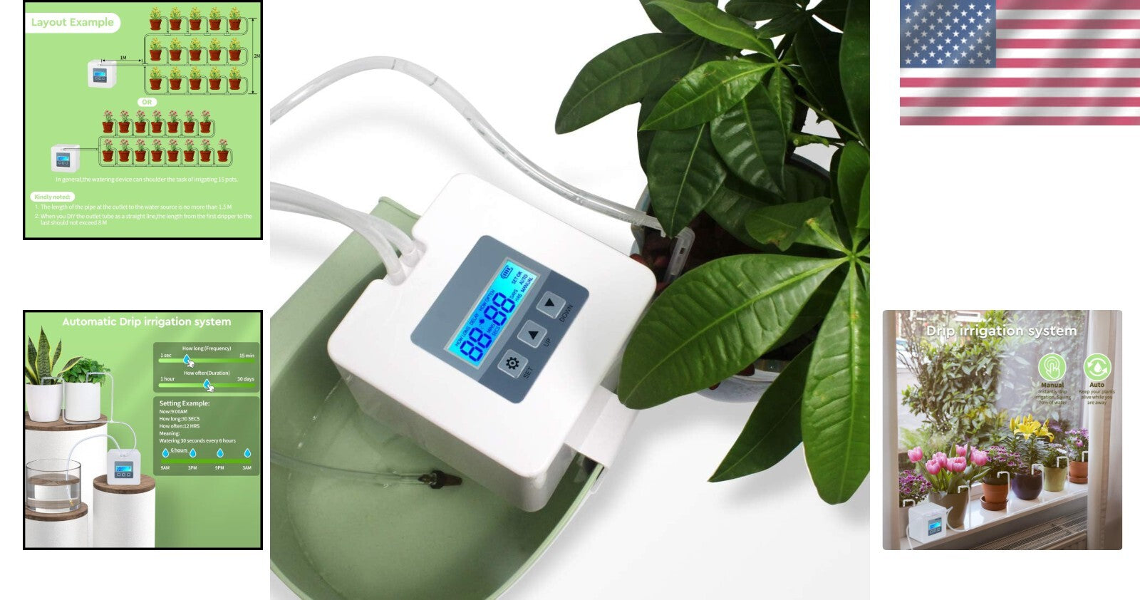 Compact USB and Battery-Powered Plant Watering System with Digital Timer