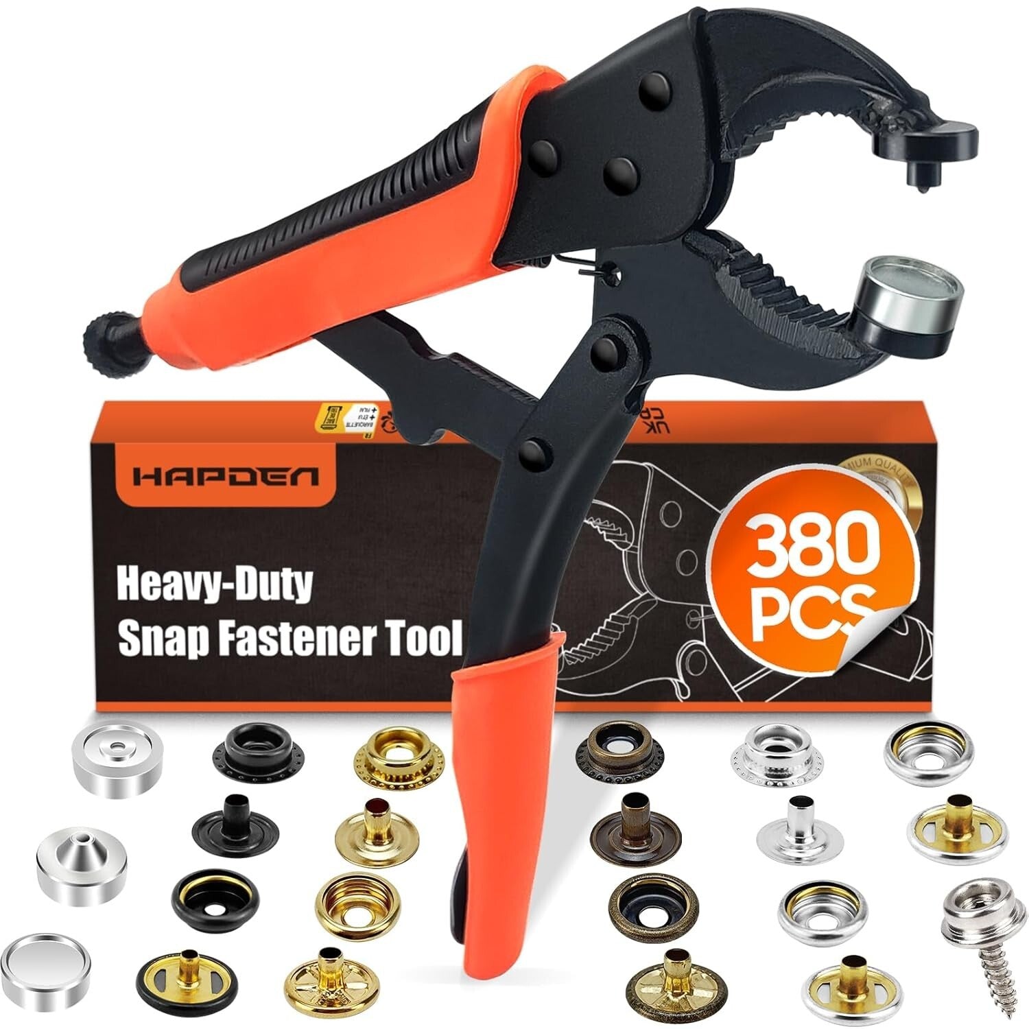 Effortless Snap Installation Tool with 100 Durable Canvas Snaps - Orange Kit