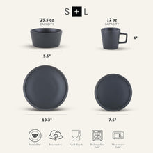 Load image into Gallery viewer, Hand-Painted Gray Matte Stoneware Dining Set for 8 - Dishwasher Safe &amp; Stylish