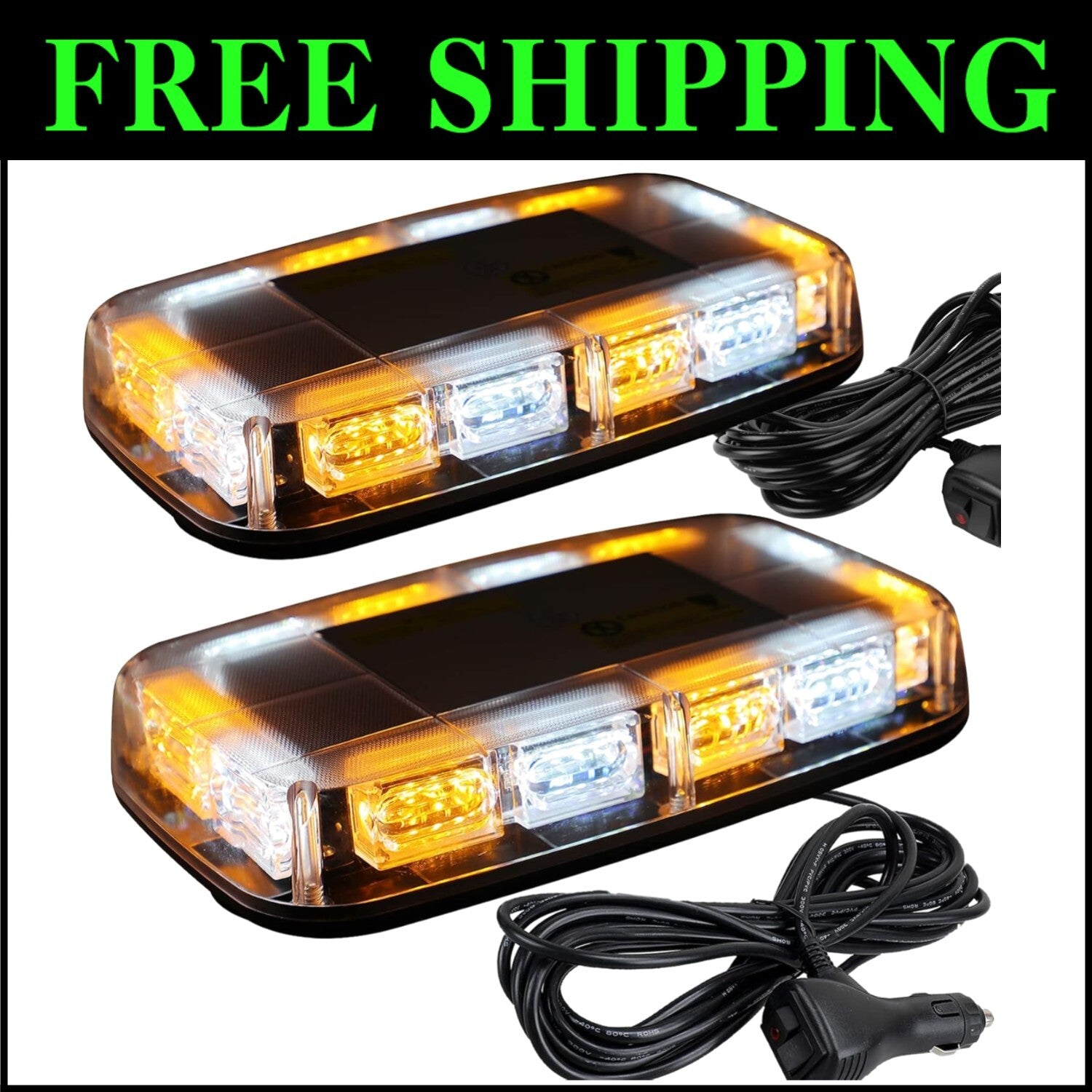 2pcs Waterproof LED Strobe Lights with Magnetic Base for Trucks and Snow Plows