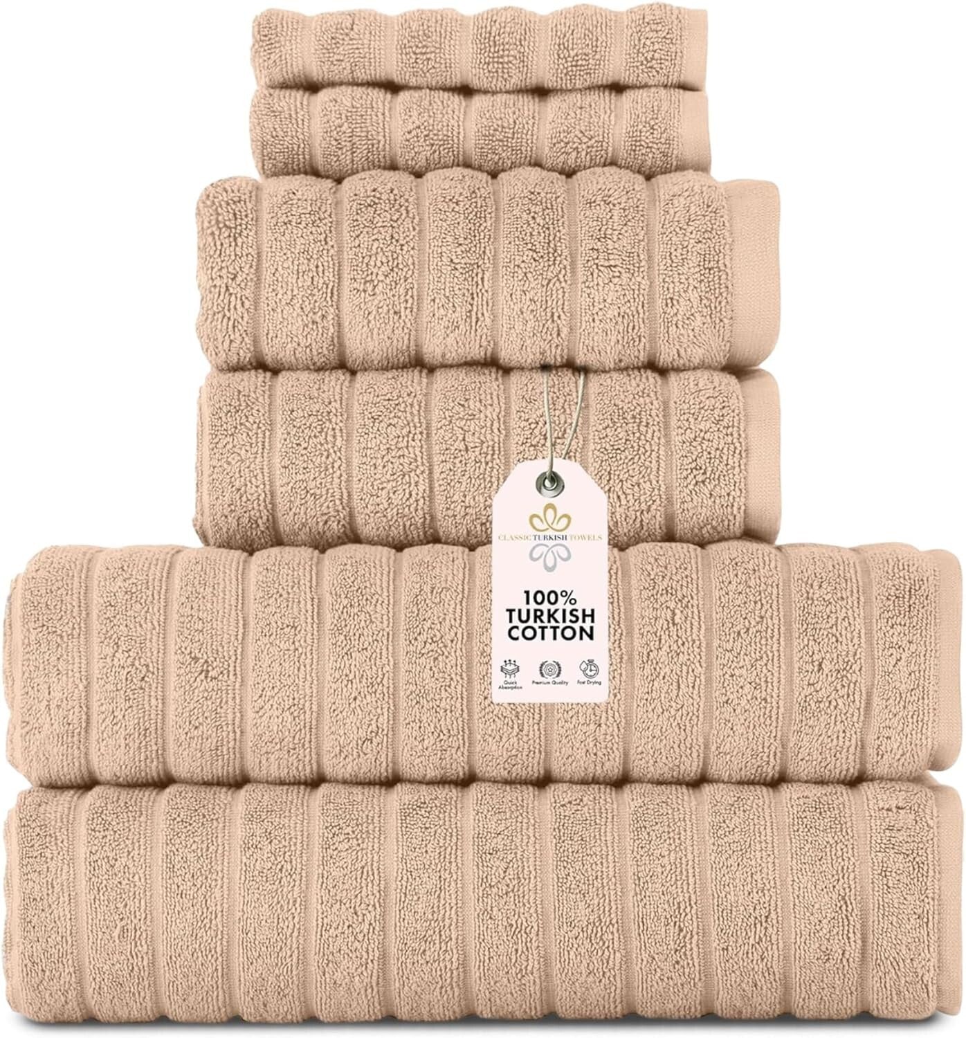 Plush Turkish Cotton Towel Set - 6 Pieces with Quick Drying & Luxurious Comfort