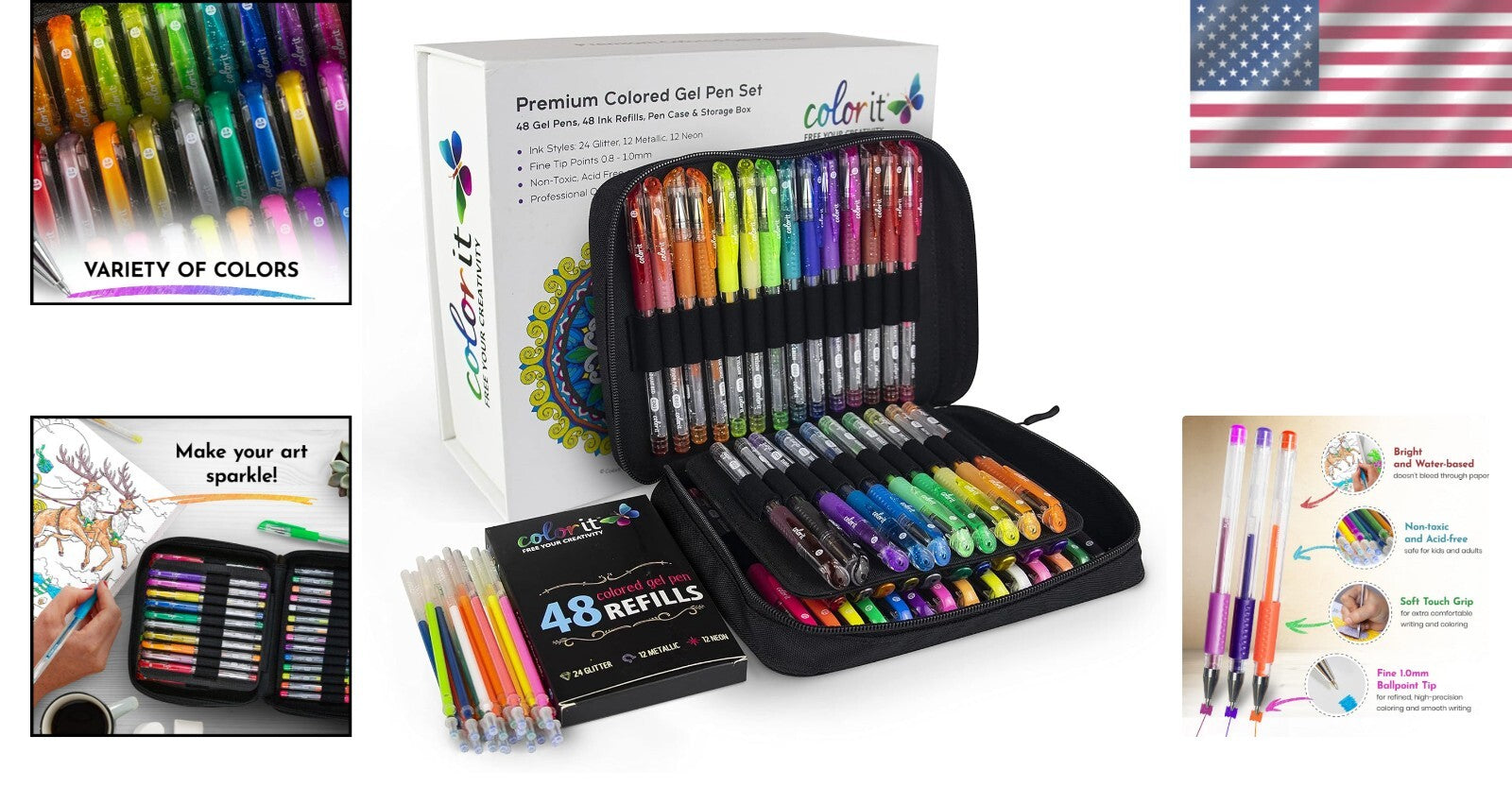 Artisan Glitter Gel Pens - 96-Piece Multicolor Set Ideal for Adult Creativity