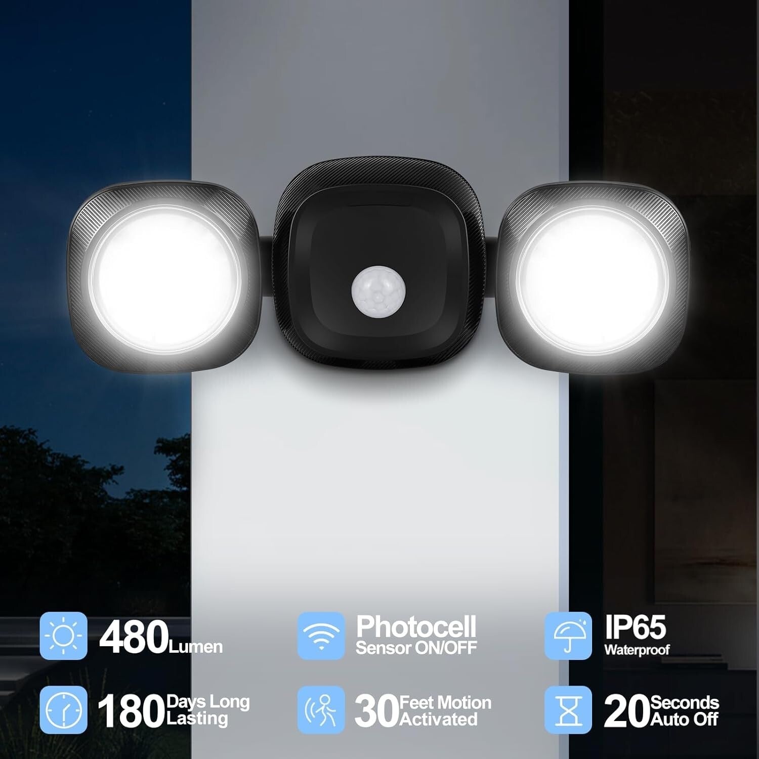Battery Powered Motion Sensor Flood Lights with Remote for Outdoor Security