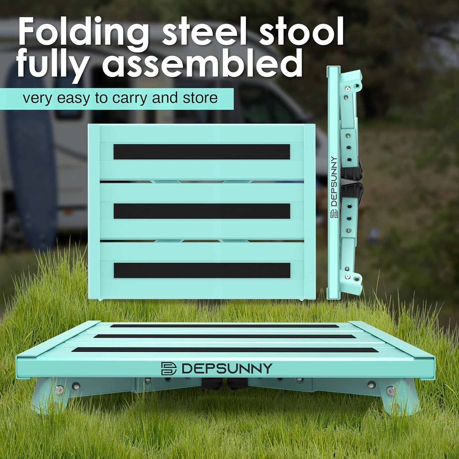 Adjustable Height Aluminum RV Step Stool - Supports 1,000 lbs, Foldable & Safe