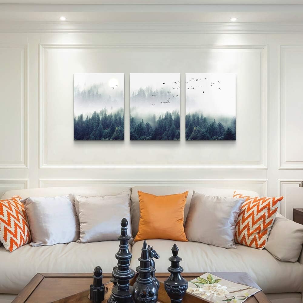 Elegant Forest Trees Landscape Canvas Art - Stretched & Framed Set of 3