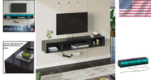 Load image into Gallery viewer, Glossy Black TV Stand with 3 Shelves &amp; LED Lights for Modern Living Spaces