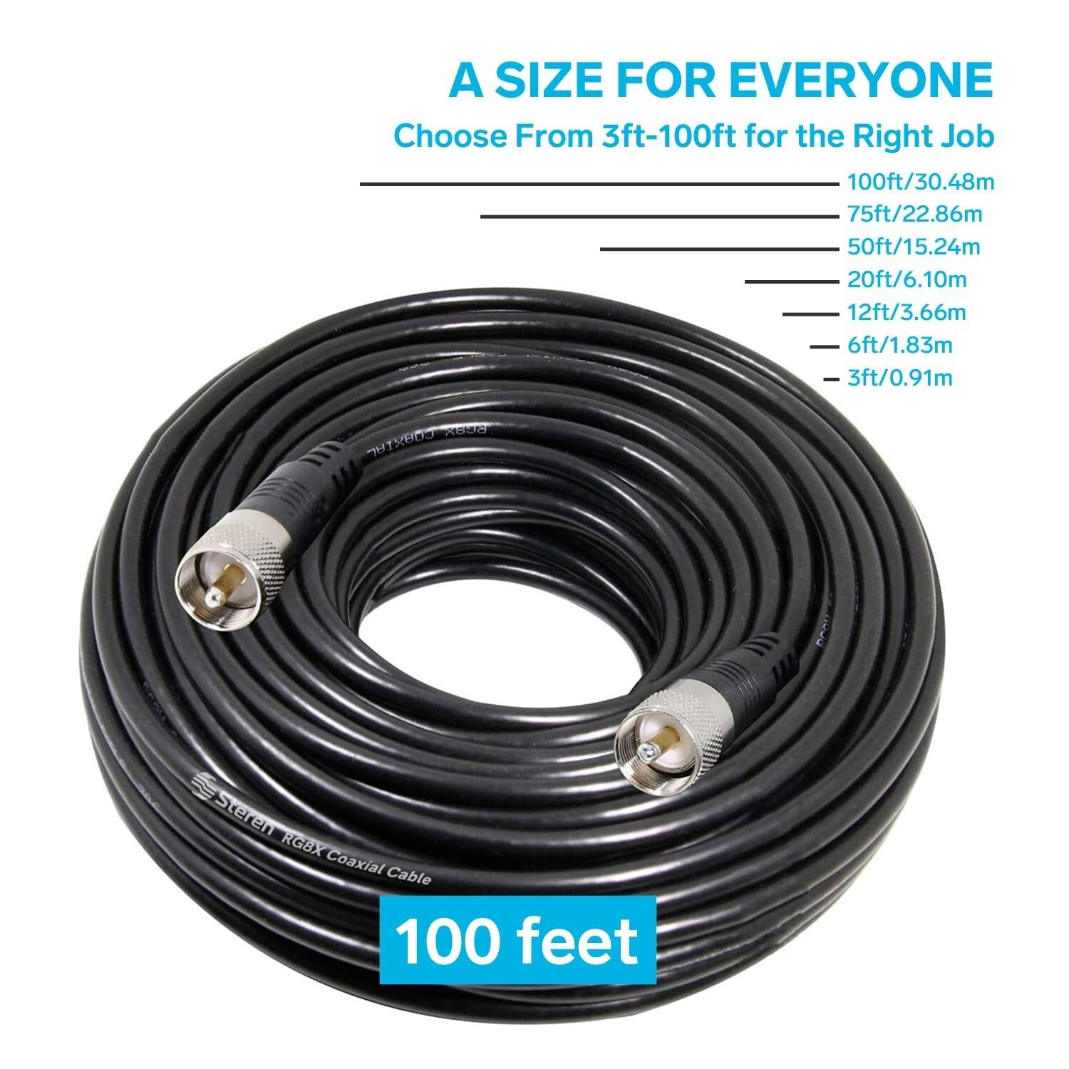 Durable 100 ft RG8X Coax Cable for Indoor/Outdoor Radio Installations