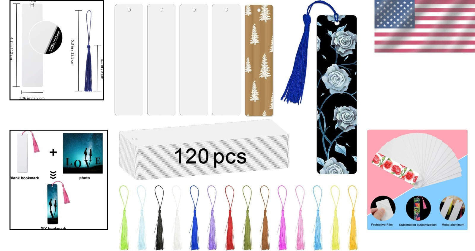 120 Blank Metal Bookmarks with Colorful Tassels - Ideal for Crafting and Gifting
