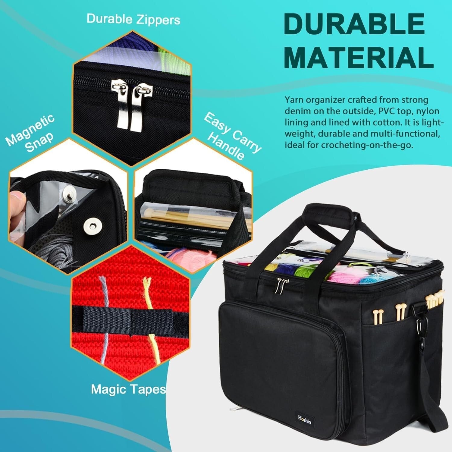 Portable Knitting Tote with Inner Divider and Flexible PVC - Ideal for Crafters