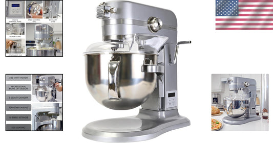 Elite 6 Qt Heavy-Duty Stand Mixer with 600W Power and LED Light - Metallic Grey