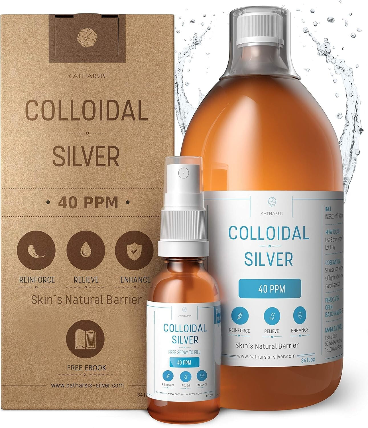 34 fl oz Liquid Silver - Natural Immune Boost with Free Spray Bottle & Guide