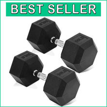 Load image into Gallery viewer, Weight Training Made Easy with 50 lb Rubber Coated Hex Dumbbell Pair