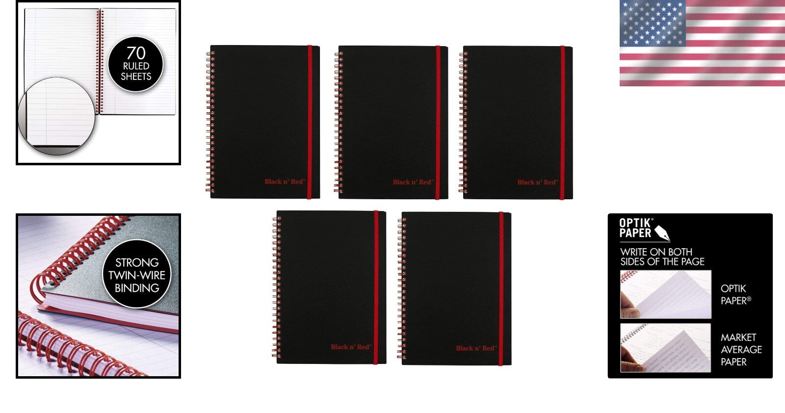 Lightweight Black n' Red Notebook with 70 Ruled Pages - Perfect for On-the-Go