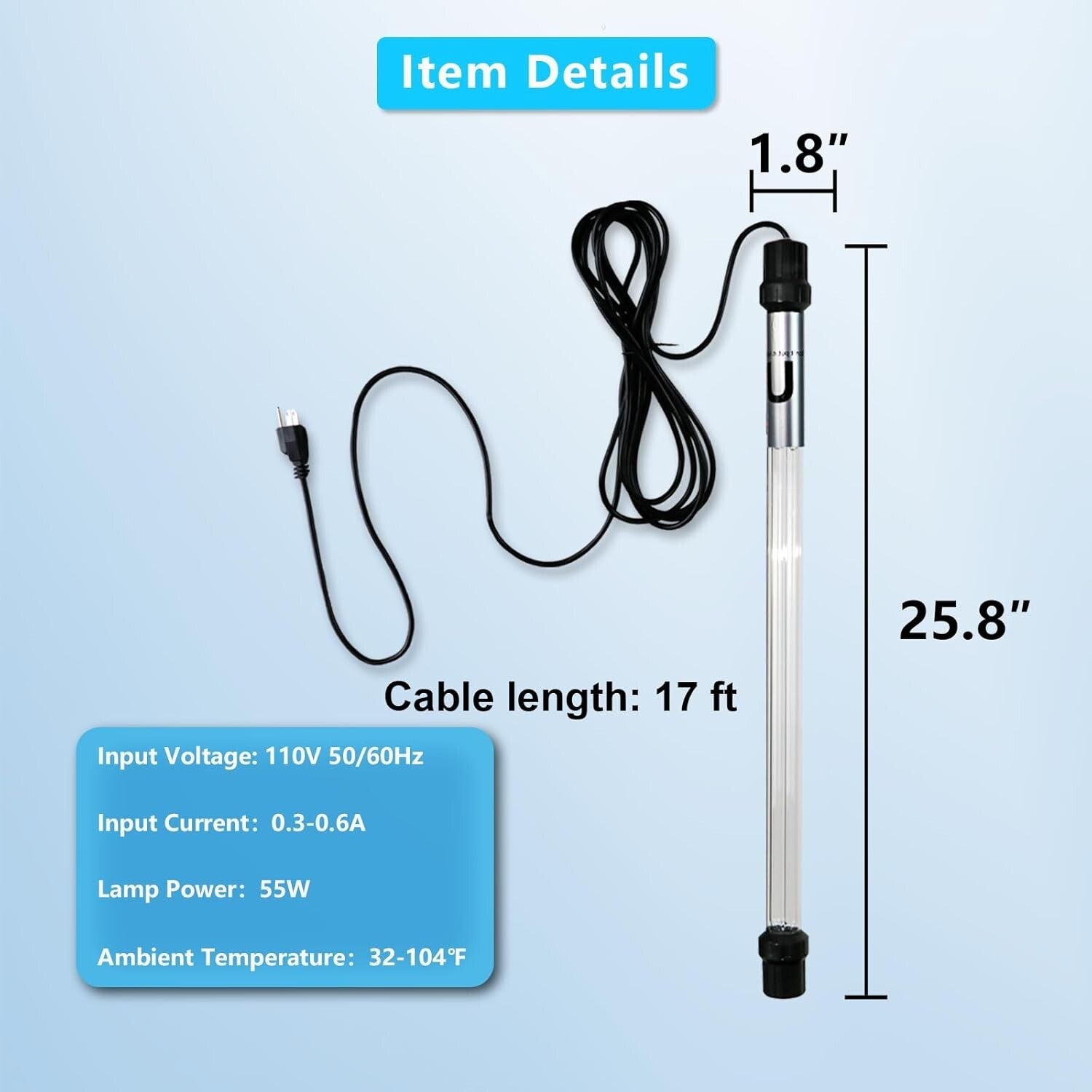 55W UV Pond Light for 500-5000 Gallons - Effective Algae Control Solution