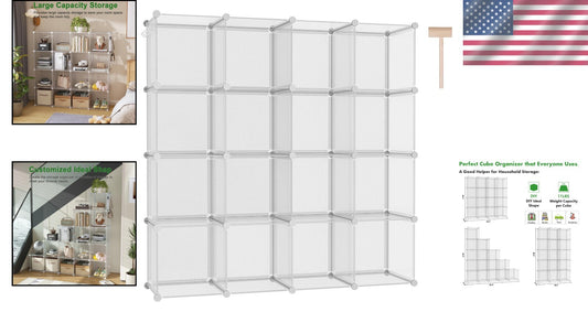Durable 16-Cube Plastic Organizer with Elegant Finish - DIY Storage Solutions