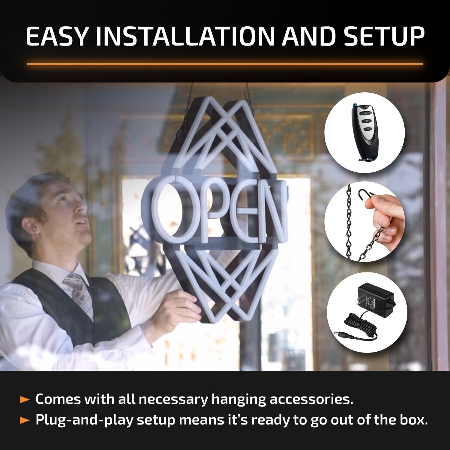 Eye-Catching Wall Mount LED Open Sign - 49 Colors, Bright Visibility Day & Night