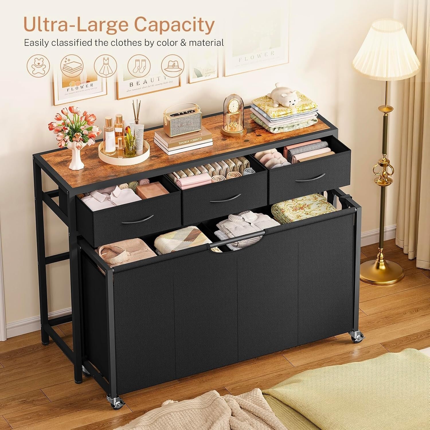 Multi-Functional 300L Laundry Basket with Rolling Design & Sturdy Tabletop