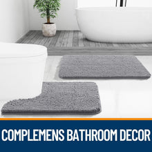 Load image into Gallery viewer, Grey Chenille Bath Mat 70" x 46" - Fluffy, Quick Dry, Machine Washable Accessory