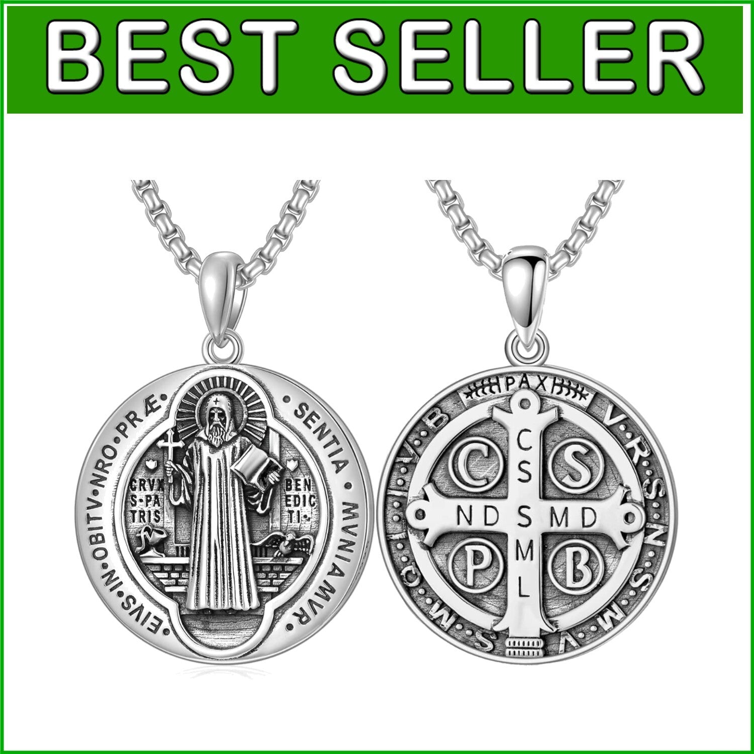 Elegant Saint Benedict Medal Necklace - Hypoallergenic Silver Jewelry Gift Box