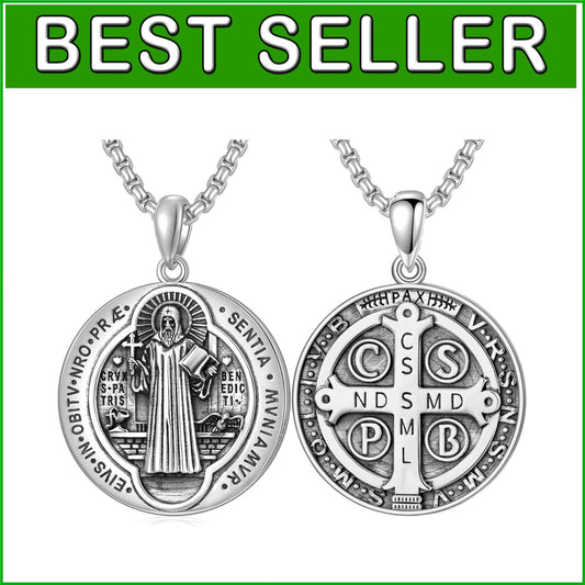 Elegant Saint Benedict Medal Necklace - Hypoallergenic Silver Jewelry Gift Box