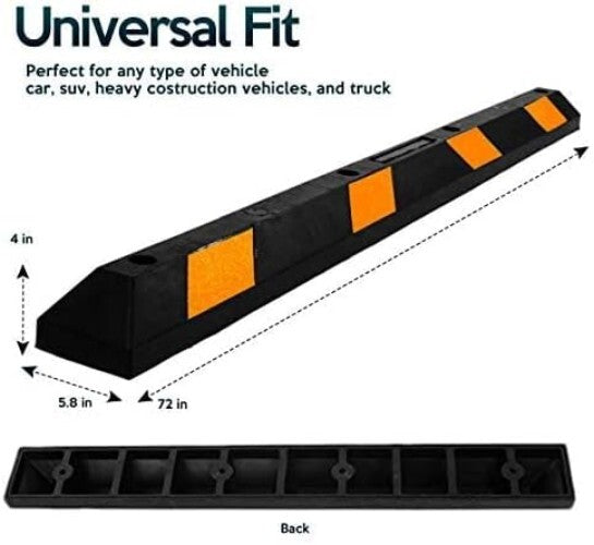 Heavy-Duty Parking Guide with Reflective Tape – 72” Rubber Car and Truck Stop