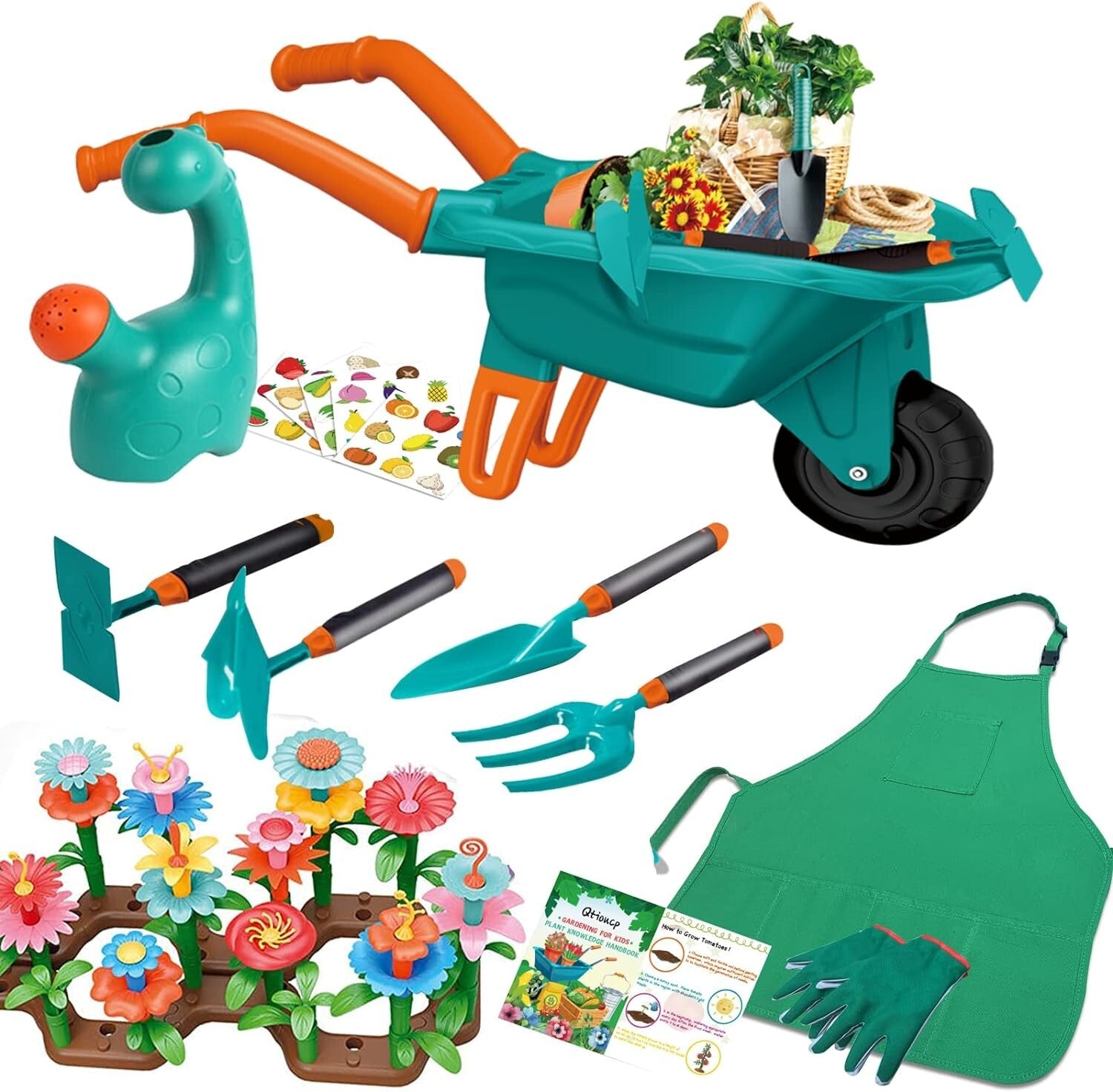Eco-Friendly Kids Gardening Set: 16 Tools and Wheelbarrow for Outdoor Play