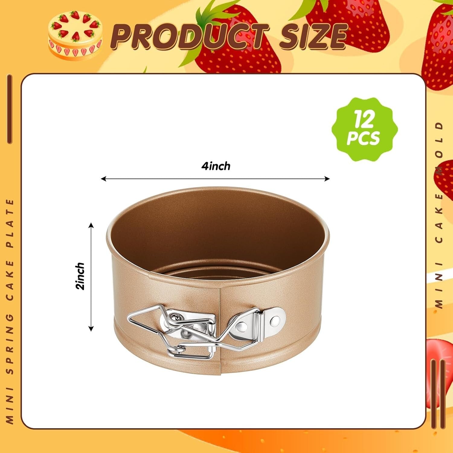 12 Pcs Gold Mini Springform Pans - 4 Inch Nonstick Cake Molds for Desserts