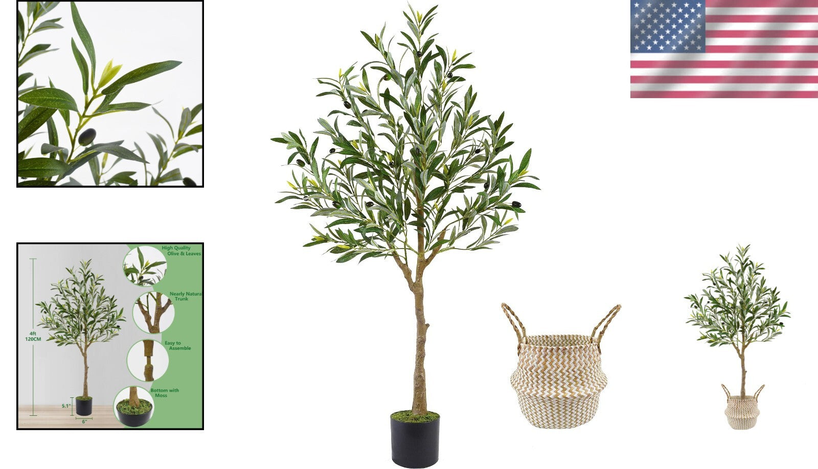 4ft Tall Artificial Olive Tree in Seagrass Basket - Perfect Indoor/Outdoor Decor