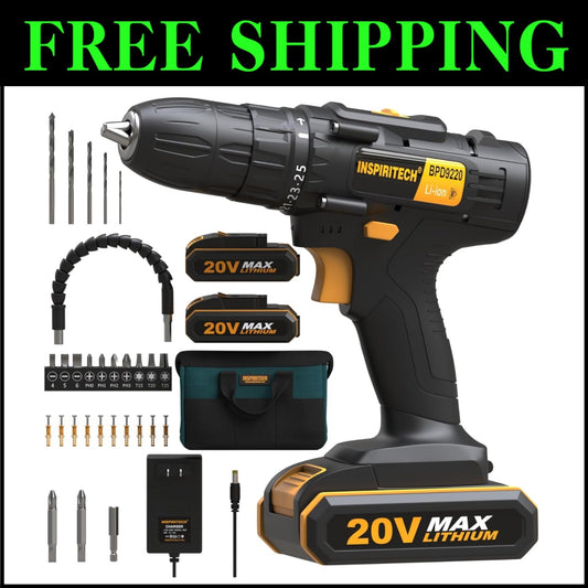 Versatile 20V Cordless Drill with 24-Torque Settings, 2 Batteries Included