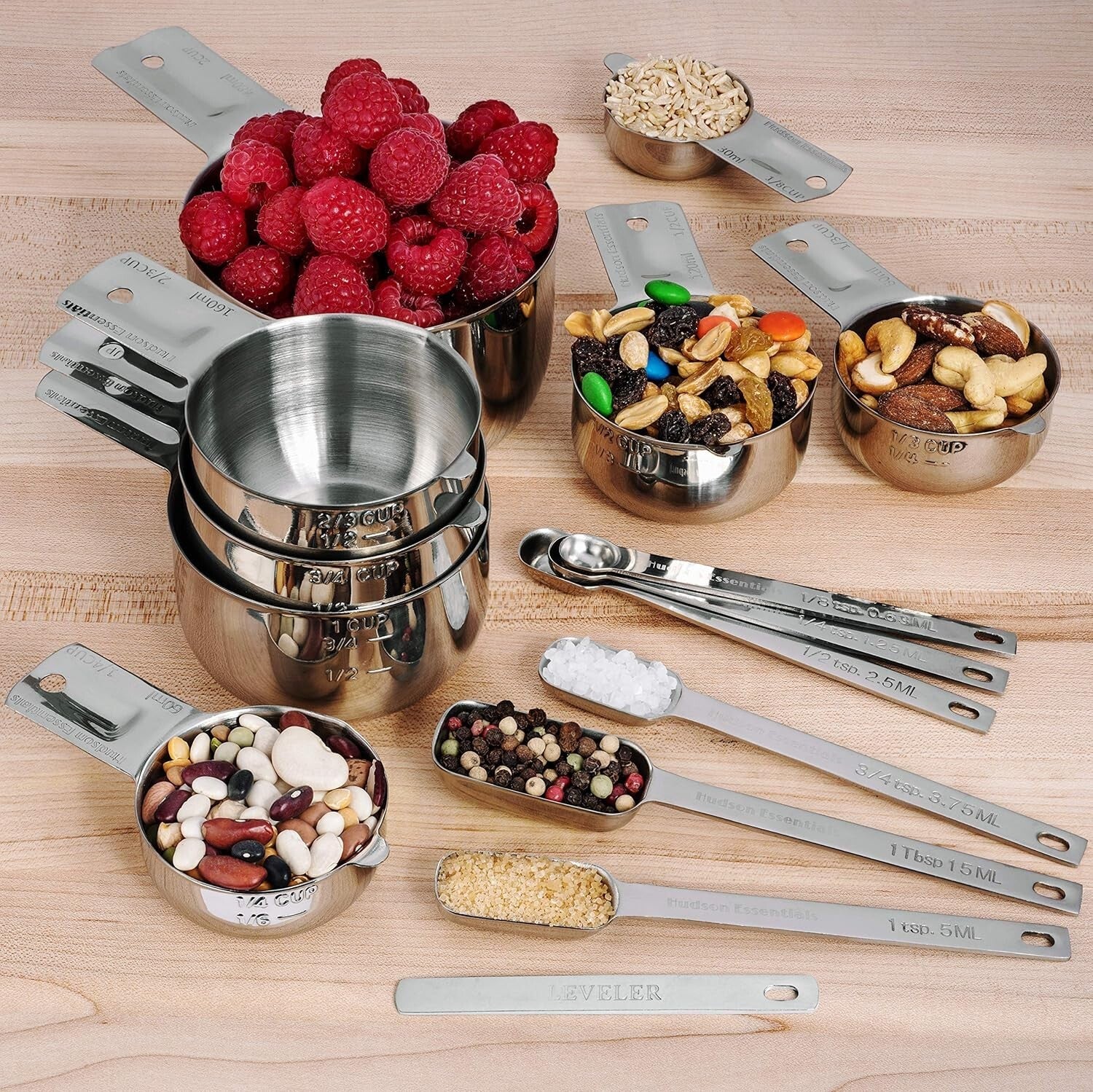 Stackable 15-Piece Measuring Cups & Spoons Set - Space-Saving Kitchen Essential