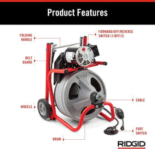 Load image into Gallery viewer, K-400 Heavy-Duty 120-Volt Drain Cleaner with Integrated Transport Cart &amp; Tools