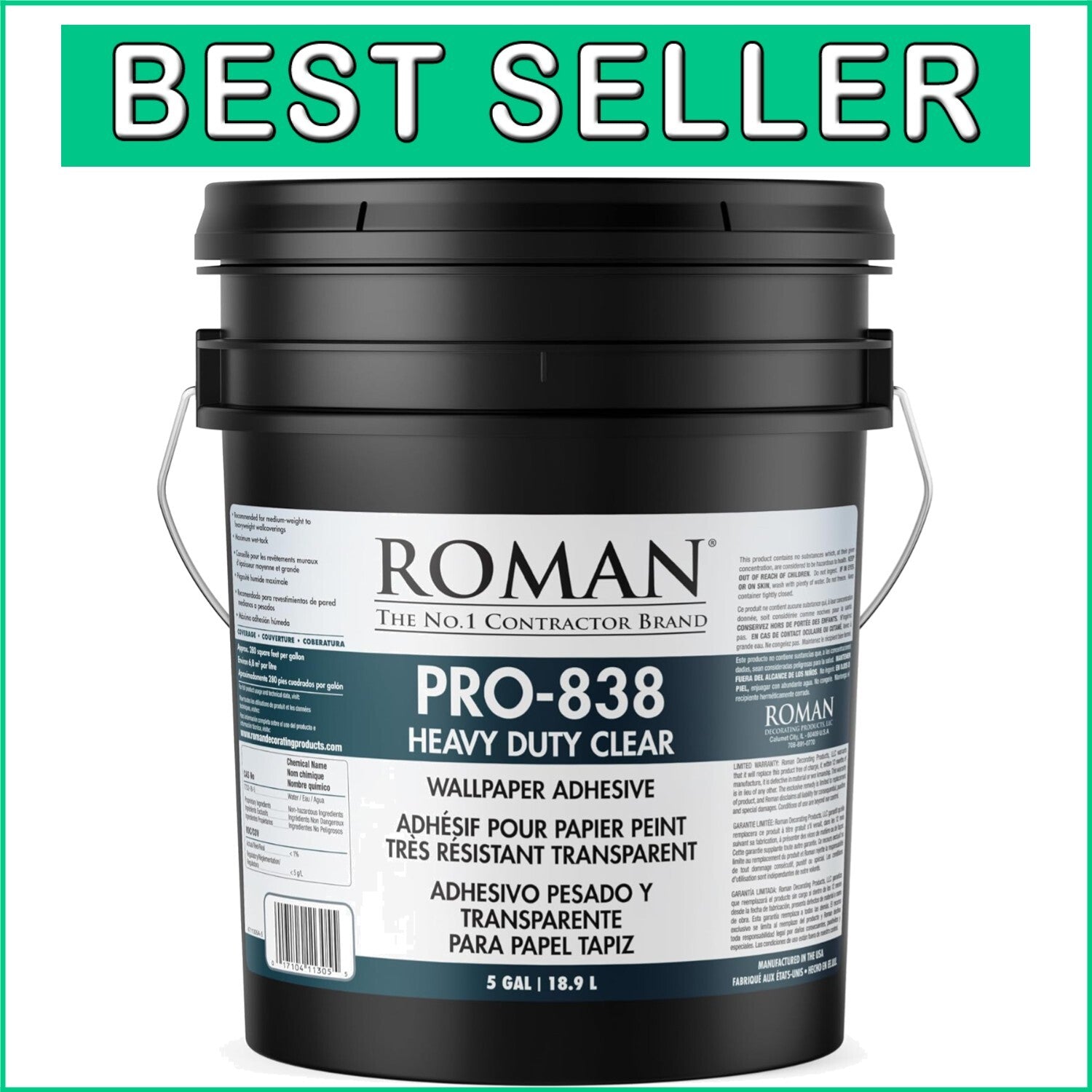5 Gallon Heavy-Duty Clear Wallpaper Glue for Professionals - Easy Application