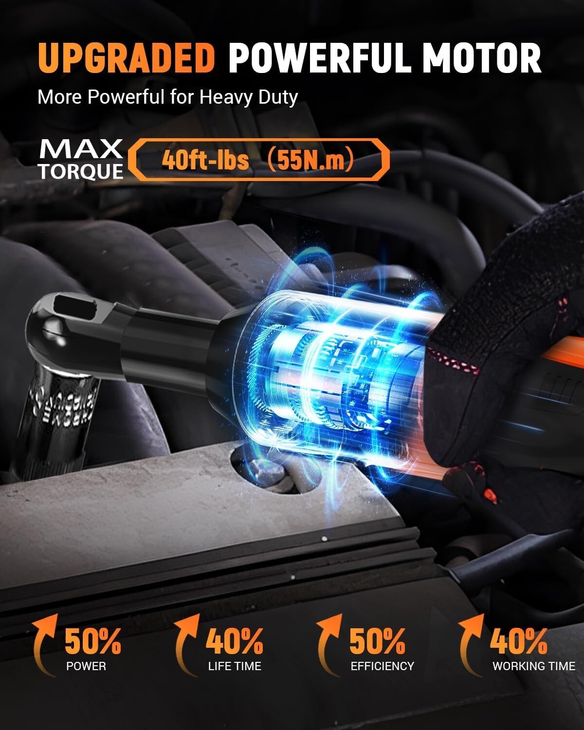 12V Battery-Powered Ratchet Wrench Set - 400 RPM with Safety Lock & Accessories