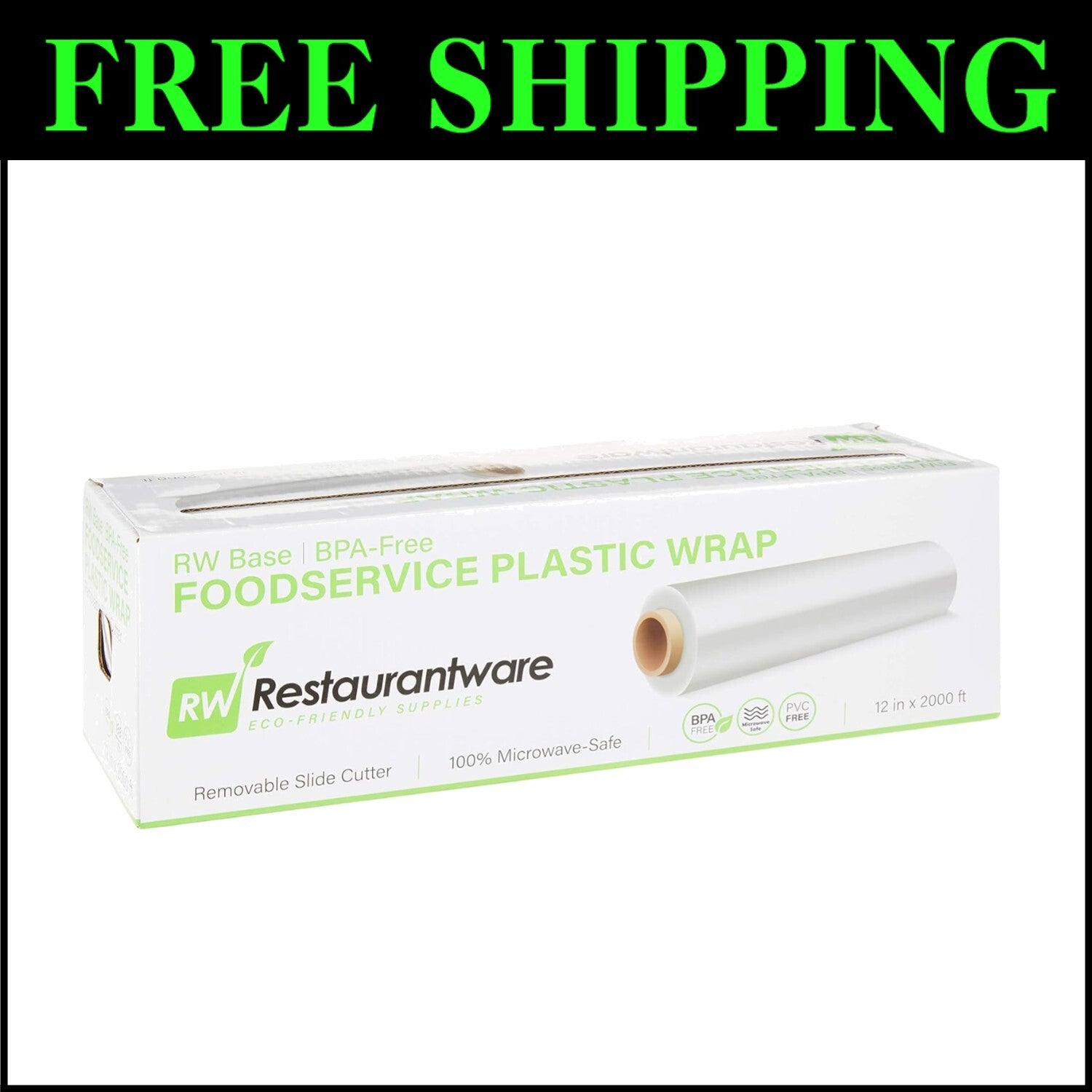 Microwavable 12x2000 Ft Cling Wrap with Removable Slide Cutter - Keep Food Fresh