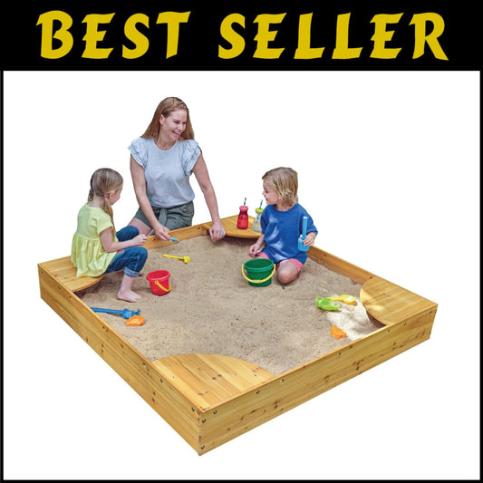 Spacious Wooden Sandbox with Built-in Seating and Weather-Resistant Mesh Cover