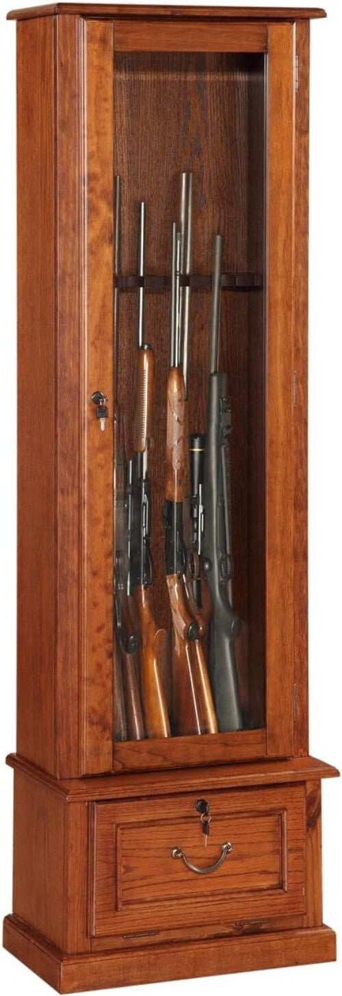 Elegant Solid Wood Gun Display Cabinet with Lockable Tempered Glass Doors