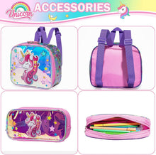 Load image into Gallery viewer, Lightweight &amp; Adjustable Unicorn Backpack for Girls with Lunch Box &amp; Pencil Case