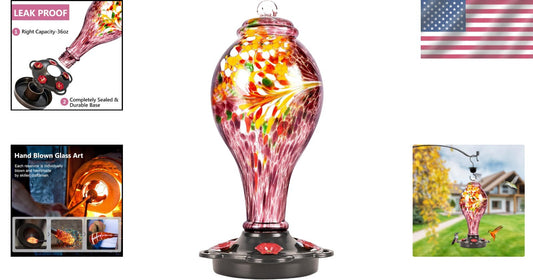 Elegant 36oz Hummingbird Feeder, Leak Proof with Easy Fill Design, Purple Glass