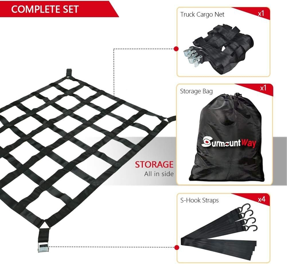 Durable Polyester Cargo Net for Pickup Trucks - 1100 lbs Heavy Duty Spec