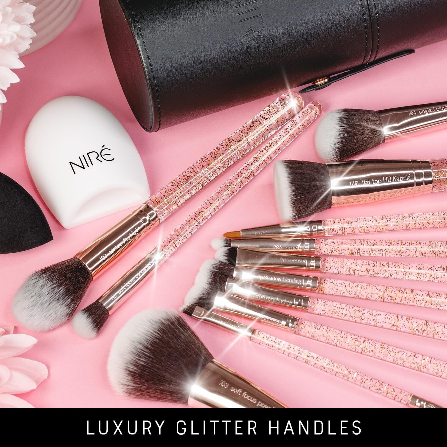 Award-Winning Glitter Makeup Brushes with Beauty Blender & Cleaner - Gift Ready!